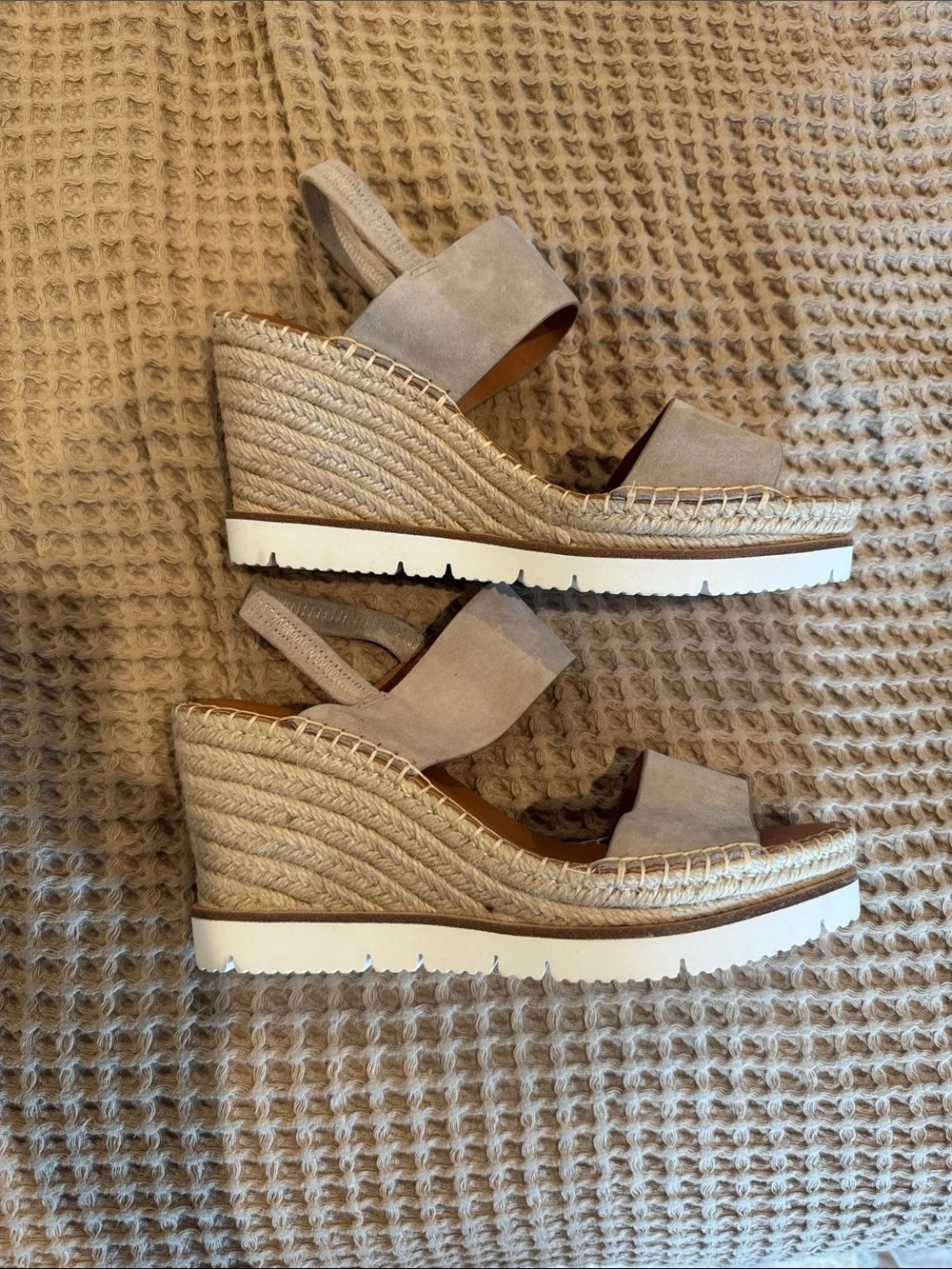 Women's Suede Espadrille Wedge Sandals in Taupe Suede